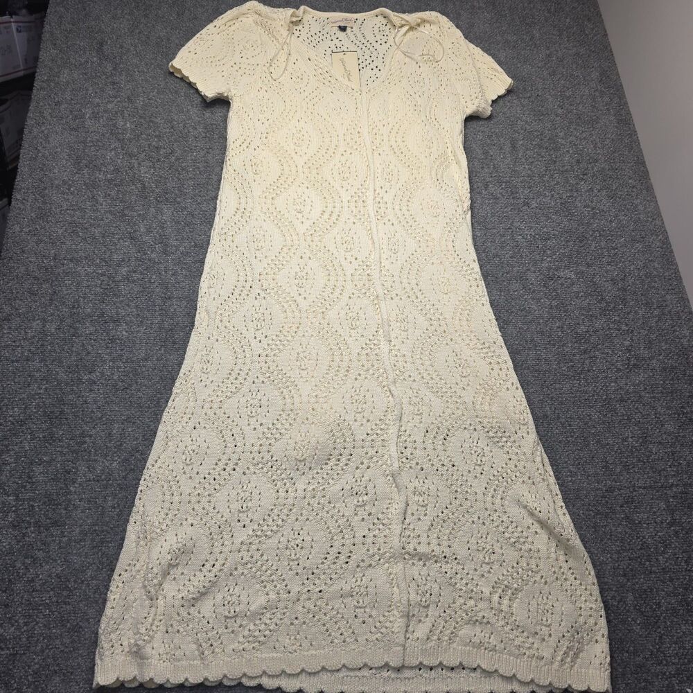 Women's Cream Crochet Knit Maxi Dress Size Universal Thread